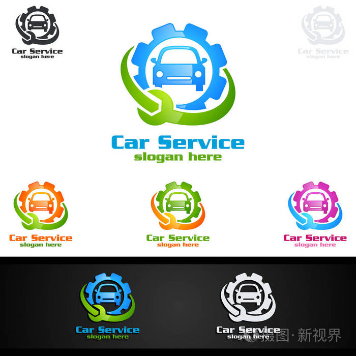 汽車服務矢量標志與汽車修理概念插畫的設計之道